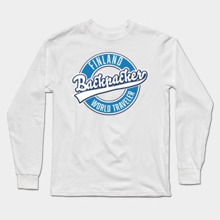 Finland backpacker world traveler logo. Long Sleeve T-Shirt